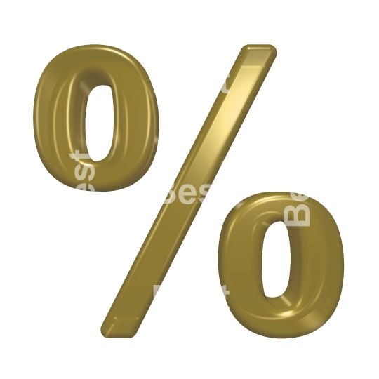 Percent sign from yellow glass alphabet set, isolated on white.