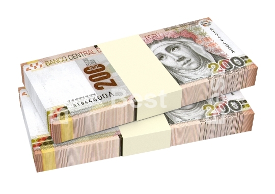 Peruvian nuevos soles bills isolated on white background