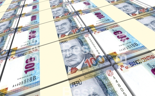 Peruvian nuevos soles bills stacks background