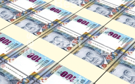 Peruvian nuevos soles bills stacks background