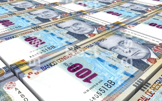 Peruvian nuevos soles bills stacks background
