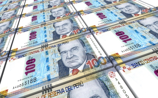 Peruvian nuevos soles bills stacks background
