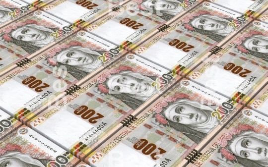 Peruvian nuevos soles bills stacks background