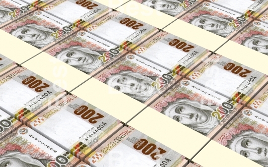 Peruvian nuevos soles bills stacks background