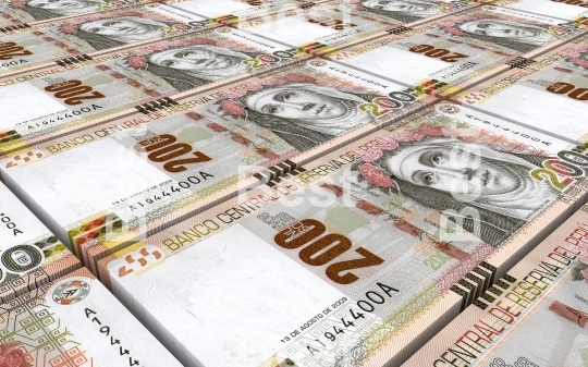 Peruvian nuevos soles bills stacks background