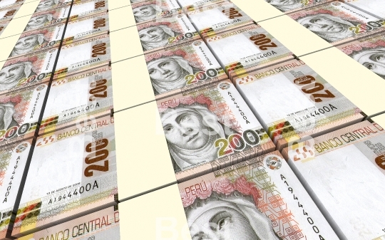 Peruvian nuevos soles bills stacks background