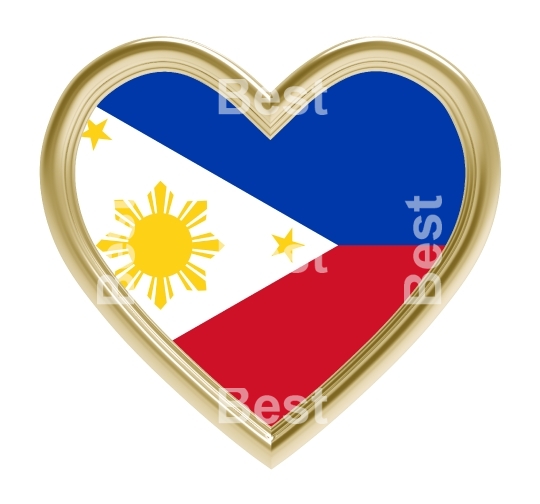 Philippines flag in gold heart isolated on white background