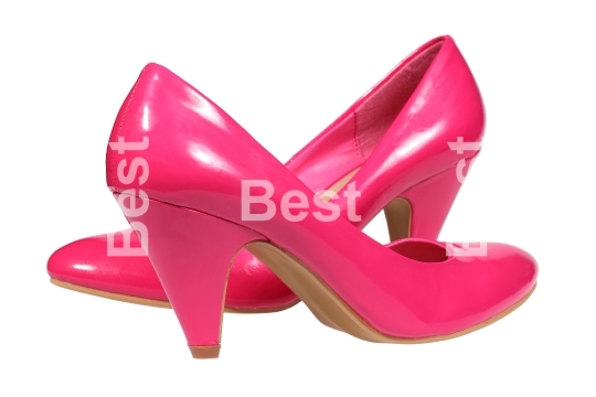 Pink women s heel shoes isolated over white with clipping path