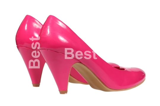 Pink women s heel shoes isolated over white with clipping path