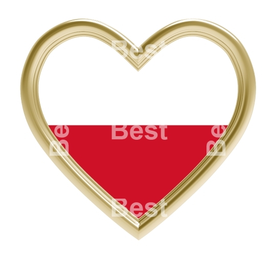 Poland flag in gold heart isolated on white background