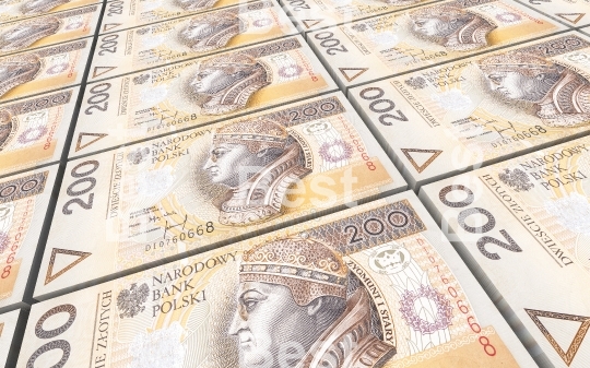 Polish currency bills stacks background
