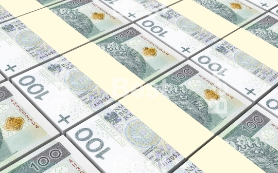 Polish currency bills stacks background