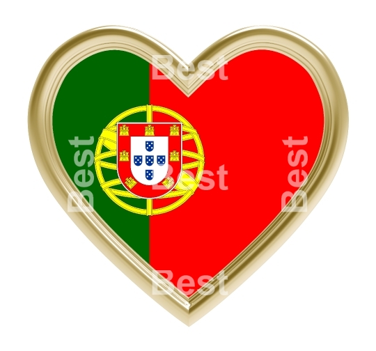 Portugal flag in gold heart isolated on white background