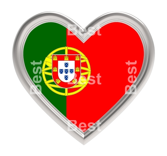 Portugal flag in silver heart isolated on white background