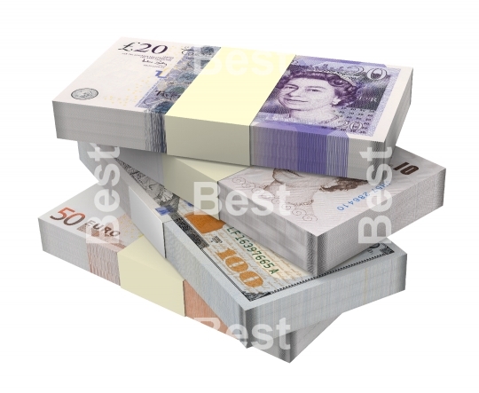 Pound, Euro, Dollar money isolated on white background
