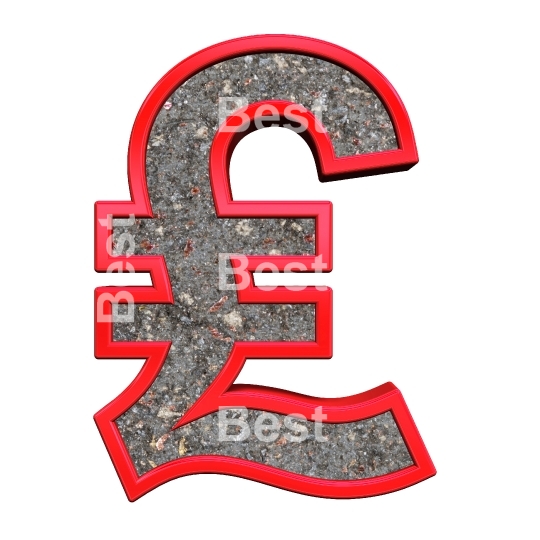 Pound sign from corroded steel with red frame alphabet set, isolated on white.