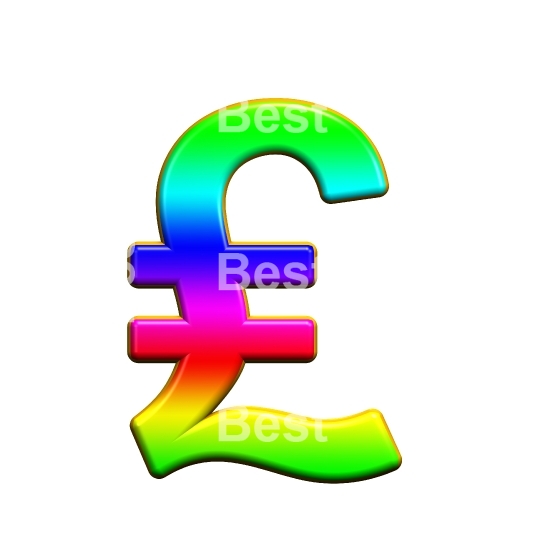 Pound sign from rainbow alphabet set, isolated on white