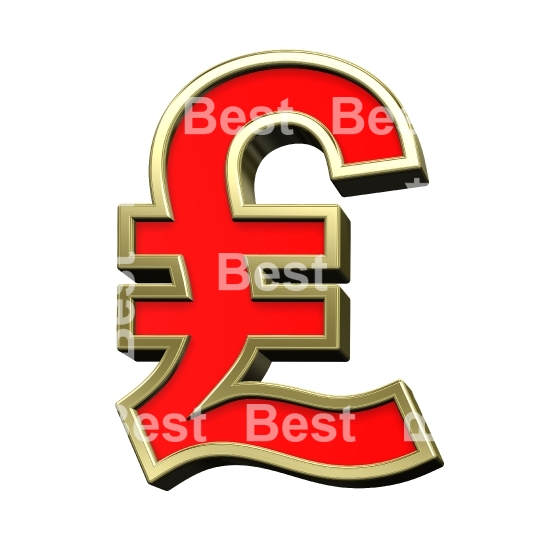 Pound sign from red with gold shiny frame alphabet set