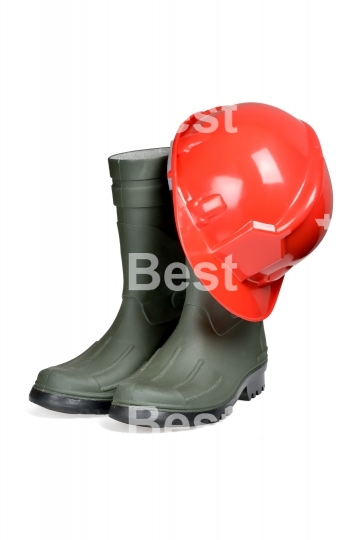 Protection helmet and rubber boots