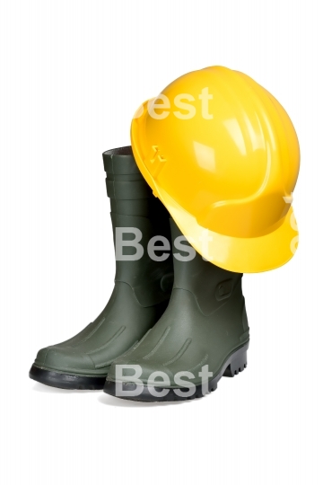 Protection helmet and rubber boots