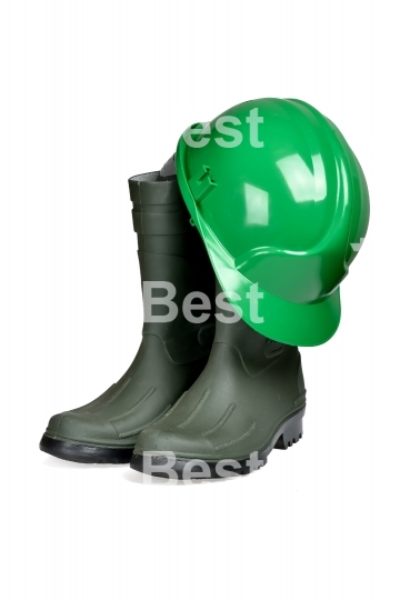 Protection helmet and rubber boots