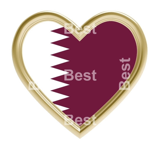 Qatar flag in gold heart isolated on white background
