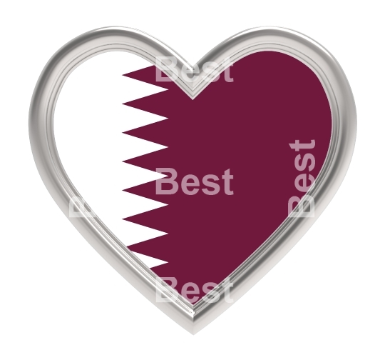 Qatar flag in silver heart isolated on white background