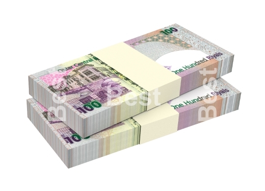 Qatar riyal bills isolated on white background