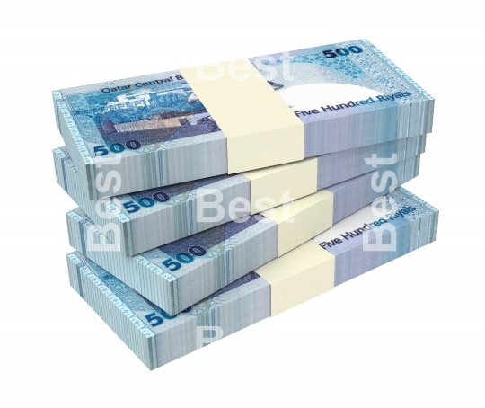 Qatar riyal bills isolated on white background