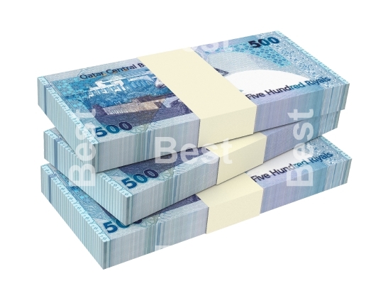 Qatar riyal bills isolated on white background