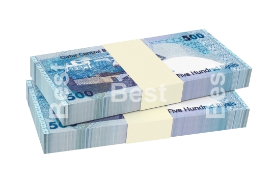 Qatar riyal bills isolated on white background