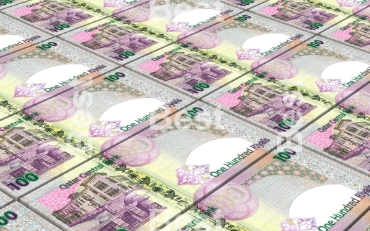 Qatar riyal bills stacks background