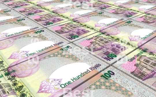 Qatar riyal bills stacks background