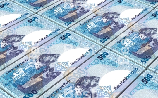 Qatar riyal bills stacks background