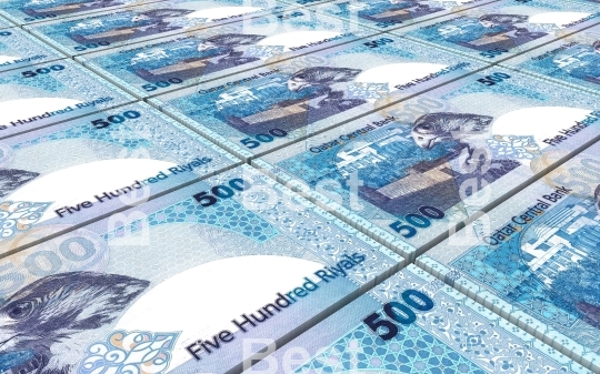 Qatar riyal bills stacks background