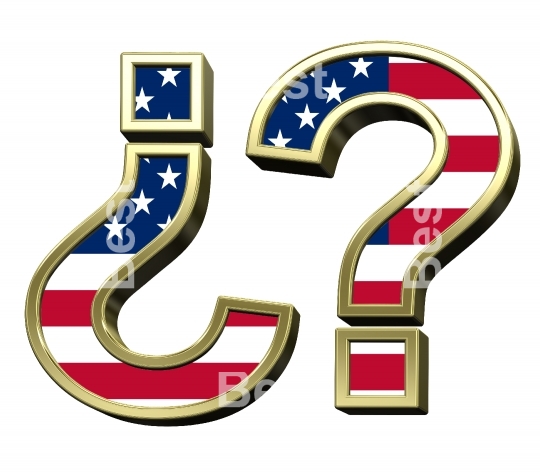 Question mark from american flag alphabet set isolated over white.