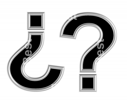 Question mark from black with silver shiny frame alphabet set, isolated on white