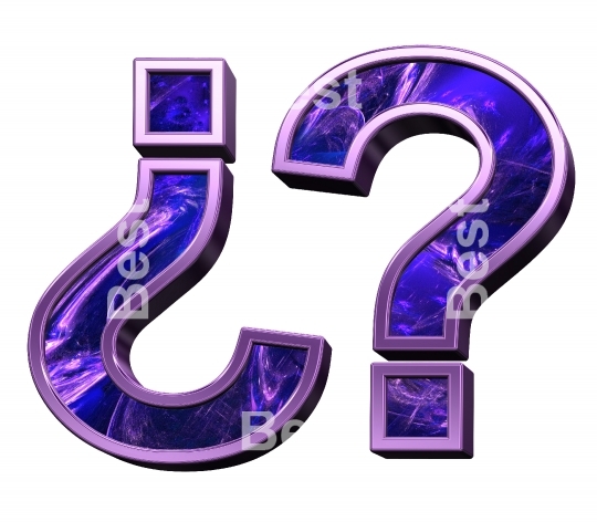 Question mark from fractal with purple frame alphabet set, isolated on white.