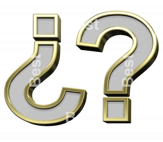 Question mark from gray with gold frame alphabet set, isolated on white
