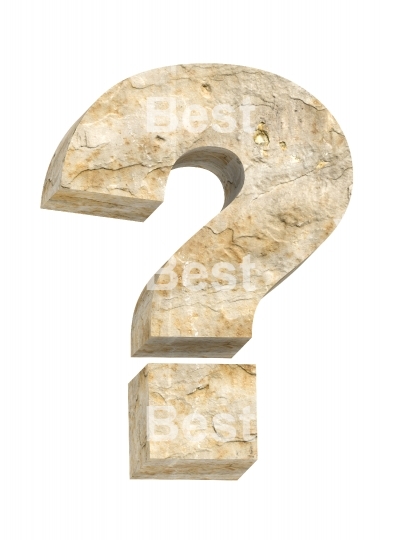 Question mark from sandstone alphabet set isolated over white.