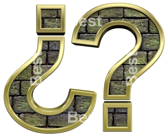 Question mark from stone with gold frame alphabet set