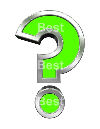 Question mark sign from green with chrome frame alphabet set