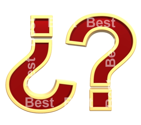 Question mark sign from ruby with gold frame alphabet set