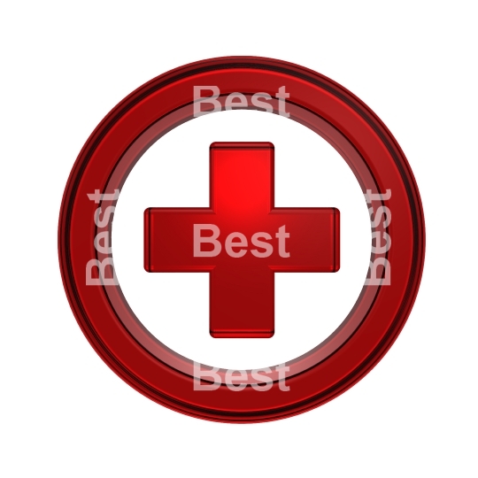 Red cross in the circle isolated on white