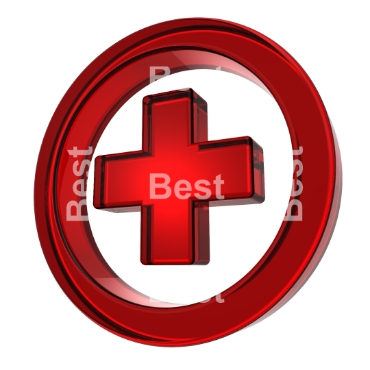 Red cross in the circle isolated on white