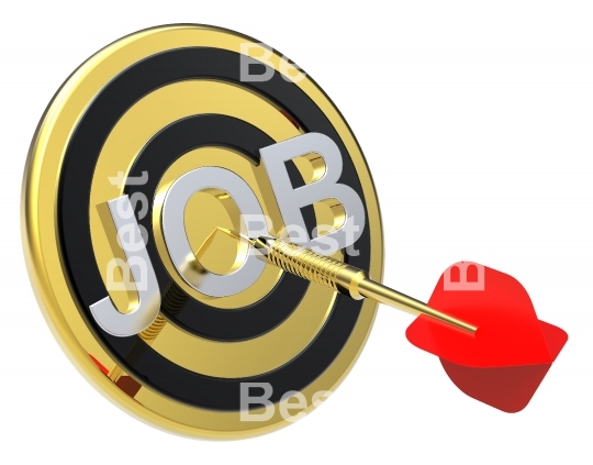 Red dart on a gold target with text on it. Concept for job recruitment or career. 