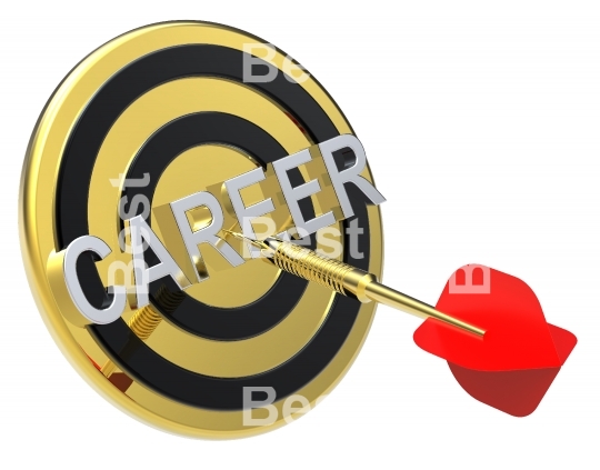 Red dart on a gold target with text on it. Concept for job recruitment or career