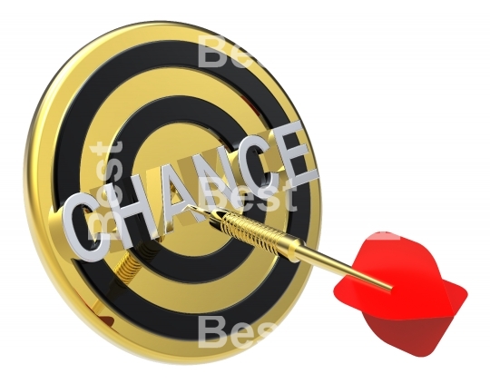 Red dart on a gold target with text on it. The concept of opportunity right choice. 