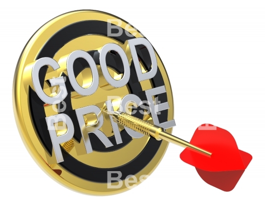 Red dart on a gold target with text on it. The concept of sales and occasion.