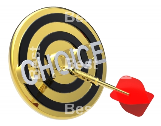 Red dart on a gold target with text on it. The concept of the best reviews and best choice. 